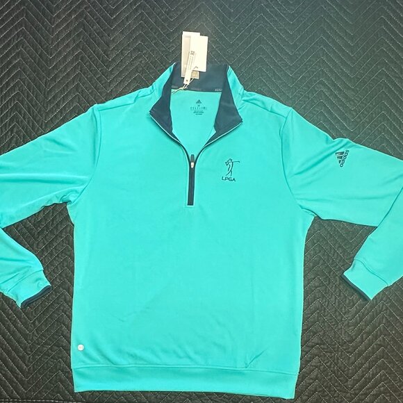 Adidas Men's M LPGA Embroidered Quarter Zip Teal Aeroready Lt Weight New w/ Tags - Picture 1 of 1
